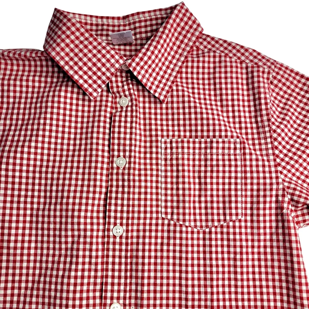 Gymboree Boy’s Red White Gingham Button Down Long Sleeve Shirt Size 10-12 Collar